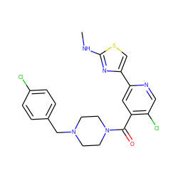 CNc1nc(-c2cc(C(=O)N3CCN(Cc4ccc(Cl)cc4)CC3)c(Cl)cn2)cs1 ZINC001623300322