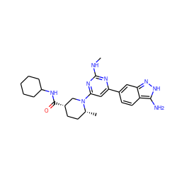 CNc1nc(-c2ccc3c(N)[nH]nc3c2)cc(N2C[C@@H](C(=O)NC3CCCCC3)CC[C@H]2C)n1 ZINC000068203217