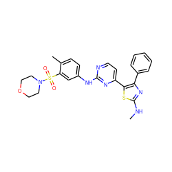CNc1nc(-c2ccccc2)c(-c2ccnc(Nc3ccc(C)c(S(=O)(=O)N4CCOCC4)c3)n2)s1 ZINC000095595571