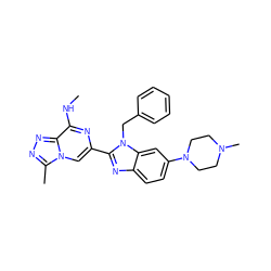 CNc1nc(-c2nc3ccc(N4CCN(C)CC4)cc3n2Cc2ccccc2)cn2c(C)nnc12 ZINC000209382319