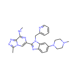 CNc1nc(-c2nc3ccc(N4CCN(C)CC4)cc3n2Cc2ccccn2)cn2c(C)nnc12 ZINC000209388414