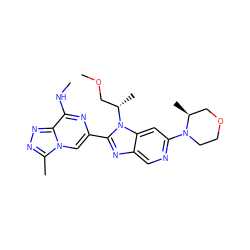 CNc1nc(-c2nc3cnc(N4CCOC[C@@H]4C)cc3n2[C@@H](C)COC)cn2c(C)nnc12 ZINC001772633457