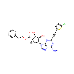 CNc1nc(C#Cc2ccc(Cl)s2)nc2c1ncn2[C@H]1[C@H](O)[C@H](O)[C@]2(C(=O)OCCc3ccccc3)C[C@H]12 ZINC001772615934