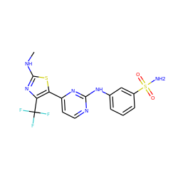 CNc1nc(C(F)(F)F)c(-c2ccnc(Nc3cccc(S(N)(=O)=O)c3)n2)s1 ZINC000095603317