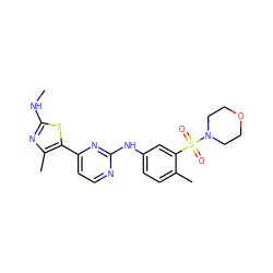 CNc1nc(C)c(-c2ccnc(Nc3ccc(C)c(S(=O)(=O)N4CCOCC4)c3)n2)s1 ZINC000043101526