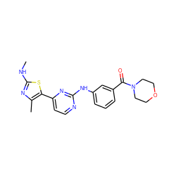 CNc1nc(C)c(-c2ccnc(Nc3cccc(C(=O)N4CCOCC4)c3)n2)s1 ZINC000103291567