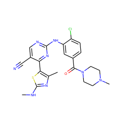 CNc1nc(C)c(-c2nc(Nc3cc(C(=O)N4CCN(C)CC4)ccc3Cl)ncc2C#N)s1 ZINC000103291558