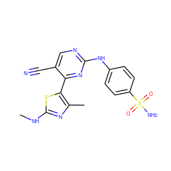 CNc1nc(C)c(-c2nc(Nc3ccc(S(N)(=O)=O)cc3)ncc2C#N)s1 ZINC000095595183