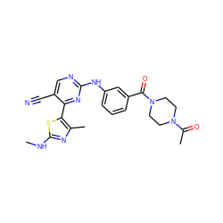 CNc1nc(C)c(-c2nc(Nc3cccc(C(=O)N4CCN(C(C)=O)CC4)c3)ncc2C#N)s1 ZINC000103291564