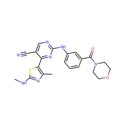 CNc1nc(C)c(-c2nc(Nc3cccc(C(=O)N4CCOCC4)c3)ncc2C#N)s1 ZINC000095593936