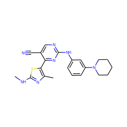 CNc1nc(C)c(-c2nc(Nc3cccc(N4CCCCC4)c3)ncc2C#N)s1 ZINC000095605230