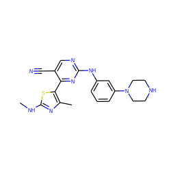 CNc1nc(C)c(-c2nc(Nc3cccc(N4CCNCC4)c3)ncc2C#N)s1 ZINC000095602636