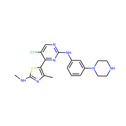 CNc1nc(C)c(-c2nc(Nc3cccc(N4CCNCC4)c3)ncc2Cl)s1 ZINC000095602151