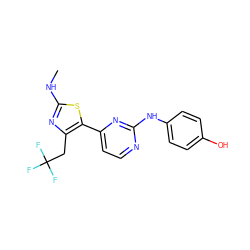 CNc1nc(CC(F)(F)F)c(-c2ccnc(Nc3ccc(O)cc3)n2)s1 ZINC000095605594