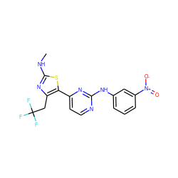 CNc1nc(CC(F)(F)F)c(-c2ccnc(Nc3cccc([N+](=O)[O-])c3)n2)s1 ZINC000095603286