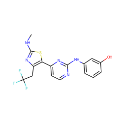 CNc1nc(CC(F)(F)F)c(-c2ccnc(Nc3cccc(O)c3)n2)s1 ZINC000095601131