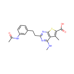 CNc1nc(CCc2cccc(NC(C)=O)c2)nc2sc(C(=O)O)c(C)c12 ZINC001772605725