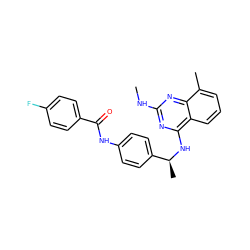 CNc1nc(N[C@@H](C)c2ccc(NC(=O)c3ccc(F)cc3)cc2)c2cccc(C)c2n1 ZINC000142923373