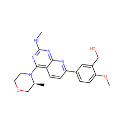 CNc1nc(N2CCOC[C@@H]2C)c2ccc(-c3ccc(OC)c(CO)c3)nc2n1 ZINC000138806699