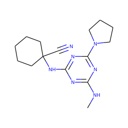 CNc1nc(NC2(C#N)CCCCC2)nc(N2CCCC2)n1 ZINC000096924108