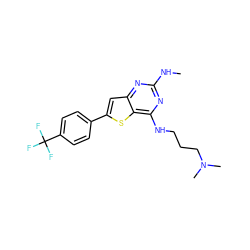 CNc1nc(NCCCN(C)C)c2sc(-c3ccc(C(F)(F)F)cc3)cc2n1 ZINC000103263062
