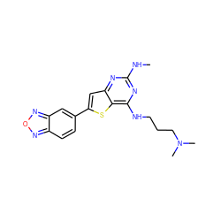 CNc1nc(NCCCN(C)C)c2sc(-c3ccc4nonc4c3)cc2n1 ZINC000103263111