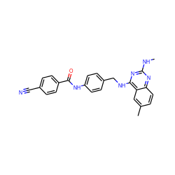 CNc1nc(NCc2ccc(NC(=O)c3ccc(C#N)cc3)cc2)c2cc(C)ccc2n1 ZINC000141898978