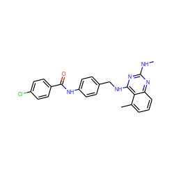 CNc1nc(NCc2ccc(NC(=O)c3ccc(Cl)cc3)cc2)c2c(C)cccc2n1 ZINC000045258664