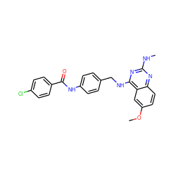 CNc1nc(NCc2ccc(NC(=O)c3ccc(Cl)cc3)cc2)c2cc(OC)ccc2n1 ZINC000141824273