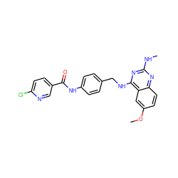 CNc1nc(NCc2ccc(NC(=O)c3ccc(Cl)nc3)cc2)c2cc(OC)ccc2n1 ZINC000141861022