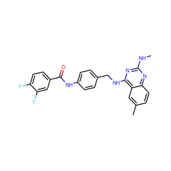 CNc1nc(NCc2ccc(NC(=O)c3ccc(F)c(F)c3)cc2)c2cc(C)ccc2n1 ZINC000143670119