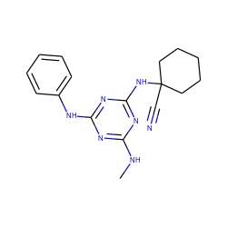 CNc1nc(Nc2ccccc2)nc(NC2(C#N)CCCCC2)n1 ZINC000096924106