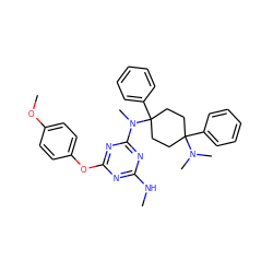 CNc1nc(Oc2ccc(OC)cc2)nc(N(C)C2(c3ccccc3)CCC(c3ccccc3)(N(C)C)CC2)n1 ZINC000147045739