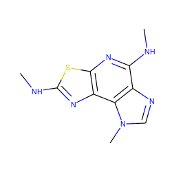 CNc1nc2c(nc(NC)c3ncn(C)c32)s1 ZINC000040379676