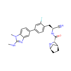 CNc1nc2cc(-c3ccc(C[C@@H](C#N)NC(=O)[C@H]4N[C@@H]5CC[C@H]4C5)c(F)c3)ccc2n1C ZINC000220832274