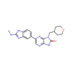 CNc1nc2cc(-c3cnc4[nH]c(=O)n(CC5CCOCC5)c4n3)ccc2[nH]1 ZINC000082154578