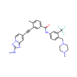 CNc1nc2cc(C#Cc3cc(C(=O)Nc4ccc(CN5CCN(C)CC5)c(C(F)(F)F)c4)ccc3C)ccn2n1 ZINC000145808196