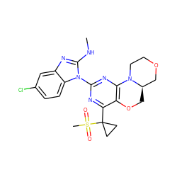 CNc1nc2cc(Cl)ccc2n1-c1nc2c(c(C3(S(C)(=O)=O)CC3)n1)OC[C@@H]1COCCN21 ZINC000218290402