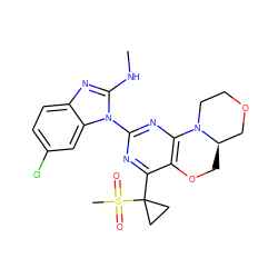 CNc1nc2ccc(Cl)cc2n1-c1nc2c(c(C3(S(C)(=O)=O)CC3)n1)OC[C@@H]1COCCN21 ZINC000221370539