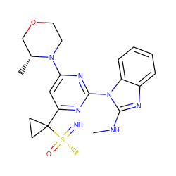 CNc1nc2ccccc2n1-c1nc(N2CCOC[C@H]2C)cc(C2([S@@](C)(=N)=O)CC2)n1 ZINC000096174407