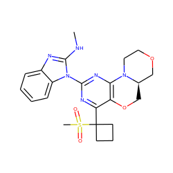 CNc1nc2ccccc2n1-c1nc2c(c(C3(S(C)(=O)=O)CCC3)n1)OC[C@@H]1COCCN21 ZINC000218290257