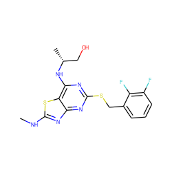 CNc1nc2nc(SCc3cccc(F)c3F)nc(N[C@H](C)CO)c2s1 ZINC000028820791