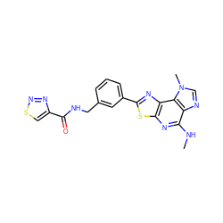 CNc1nc2sc(-c3cccc(CNC(=O)c4csnn4)c3)nc2c2c1ncn2C ZINC000040953235