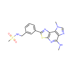 CNc1nc2sc(-c3cccc(CNS(C)(=O)=O)c3)nc2c2c1ncn2C ZINC000040954846