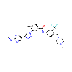 CNc1ncc(-c2cn(-c3cc(C(=O)Nc4ccc(CN5CCN(C)CC5)c(C(F)(F)F)c4)ccc3C)nn2)cn1 ZINC000095575052