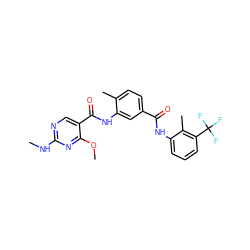 CNc1ncc(C(=O)Nc2cc(C(=O)Nc3cccc(C(F)(F)F)c3C)ccc2C)c(OC)n1 ZINC000029127964