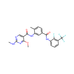 CNc1ncc(C(=O)Nc2cc(C(=O)Nc3cccc(C(F)(F)F)c3F)ccc2C)c(OC)n1 ZINC000029127595