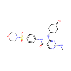 CNc1ncc(C(=O)Nc2ccc(S(=O)(=O)N3CCOCC3)cc2)c(N[C@H]2CC[C@H](O)CC2)n1 ZINC000261185060