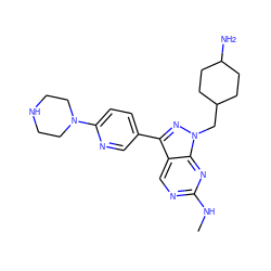 CNc1ncc2c(-c3ccc(N4CCNCC4)nc3)nn(CC3CCC(N)CC3)c2n1 ZINC000084709110