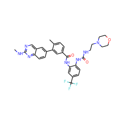 CNc1ncc2cc(-c3cc(C(=O)Nc4cc(C(F)(F)F)ccc4NC(=O)NCCN4CCOCC4)ccc3C)ccc2n1 ZINC000036758609